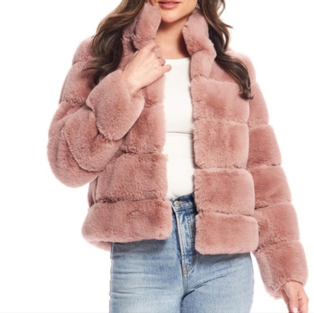 Donna Salyers Fabulous Furs Posh Quilted Pink Faux Fur Jacket Coat
